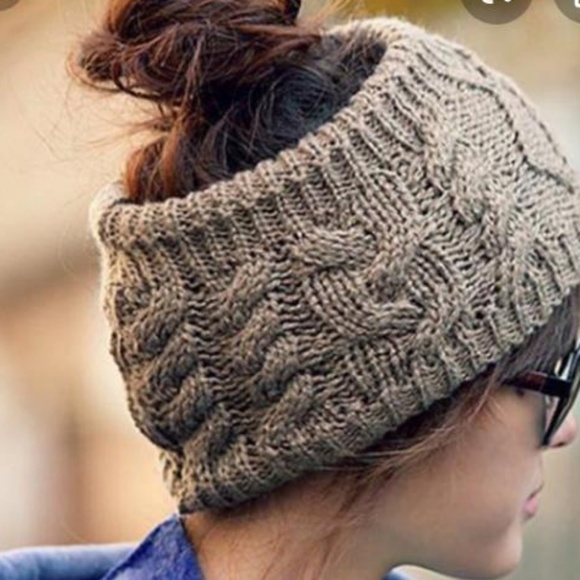 MESSY BUN CHUNKY KNIT KNOT HEAD BAND WRAP - Picture 2 of 2